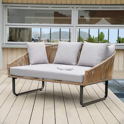 HMR - Rattan Outdoor Daybed with Cushion Pillow Aluminum Frame 63" in Gray and Khaki