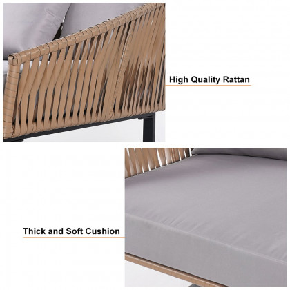 HMR - Rattan Outdoor Daybed with Cushion Pillow Aluminum Frame 63" in Gray and Khaki