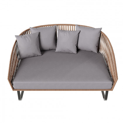 HMR - Rattan Outdoor Daybed with Cushion Pillow Aluminum Frame 63" in Gray and Khaki