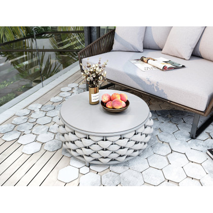 HMR - Rattan Outdoor Daybed with Cushion Pillow Aluminum Frame 63" in Gray and Khaki