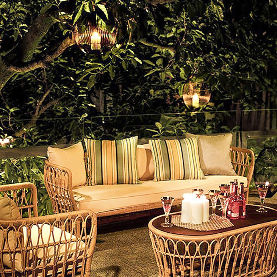 HMR - Tropical Style Rattan Sofa with Square Arm and Cushion Pillow 74" in Natural