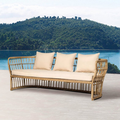 HMR - Tropical Style Rattan Sofa with Square Arm and Cushion Pillow 74" in Natural