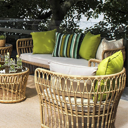 HMR - Tropical Style Rattan Sofa with Square Arm and Cushion Pillow 74" in Natural