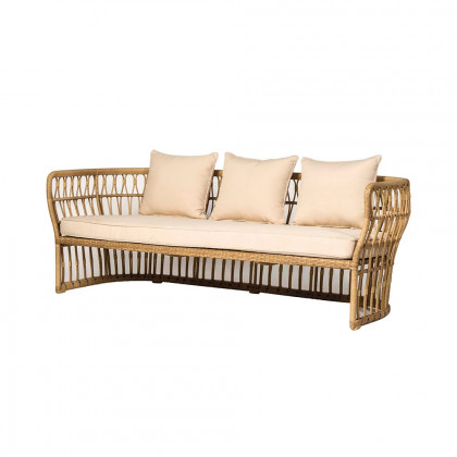 HMR - Tropical Style Rattan Sofa with Square Arm and Cushion Pillow 74" in Natural