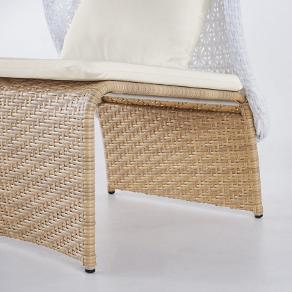 HMR - Hofer Rattan Outdoor Wingback Chair with Cushion Pillow and Arched Bottom in White