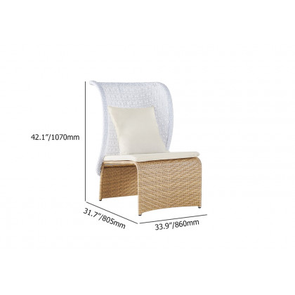 HMR - Hofer Rattan Outdoor Wingback Chair with Cushion Pillow and Arched Bottom in White