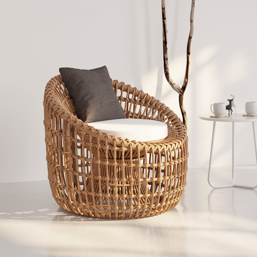 HMR - Austen Rattan Outdoor Barrel Chair with Cushion in Brown