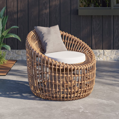 HMR - Austen Rattan Outdoor Barrel Chair with Cushion in Brown