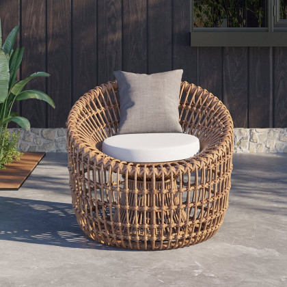 HMR - Austen Rattan Outdoor Barrel Chair with Cushion in Brown