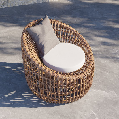 HMR - Austen Rattan Outdoor Barrel Chair with Cushion in Brown