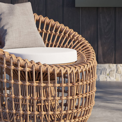 HMR - Austen Rattan Outdoor Barrel Chair with Cushion in Brown