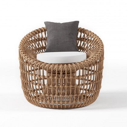HMR - Austen Rattan Outdoor Barrel Chair with Cushion in Brown