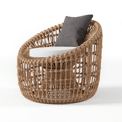 HMR - Austen Rattan Outdoor Barrel Chair with Cushion in Brown