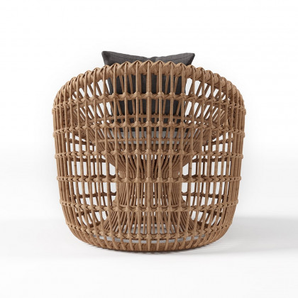 HMR - Austen Rattan Outdoor Barrel Chair with Cushion in Brown