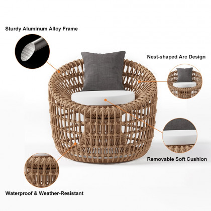 HMR - Austen Rattan Outdoor Barrel Chair with Cushion in Brown