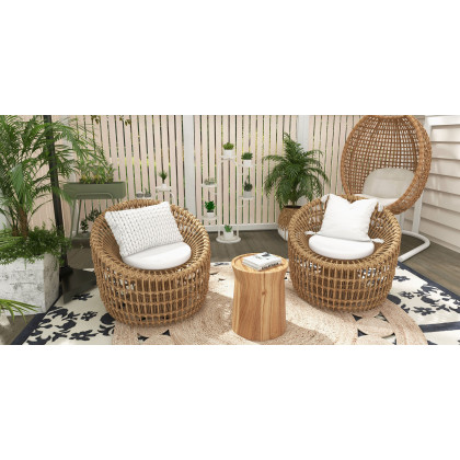 HMR - Austen Rattan Outdoor Barrel Chair with Cushion in Brown
