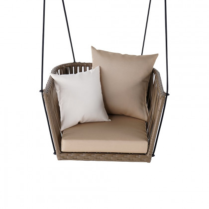 HMR - Modern Outdoor Hanging Rattan Swing Chair with Cushion Pillow in Khaki