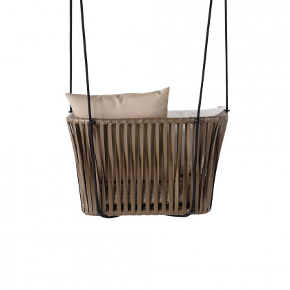 HMR - Modern Outdoor Hanging Rattan Swing Chair with Cushion Pillow in Khaki