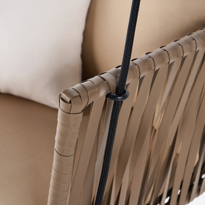 HMR - Modern Outdoor Hanging Rattan Swing Chair with Cushion Pillow in Khaki