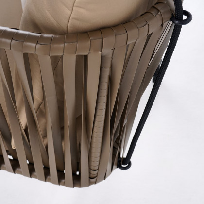 HMR - Modern Outdoor Hanging Rattan Swing Chair with Cushion Pillow in Khaki