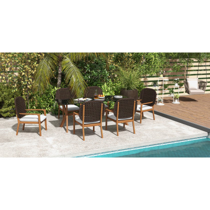 HMR - Modern Outdoor Hanging Rattan Swing Chair with Cushion Pillow in Khaki