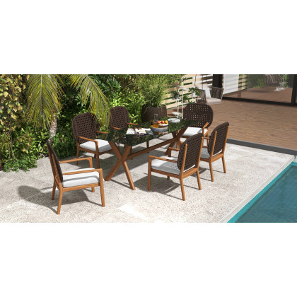 HMR - Modern Outdoor Hanging Rattan Swing Chair with Cushion Pillow in Khaki