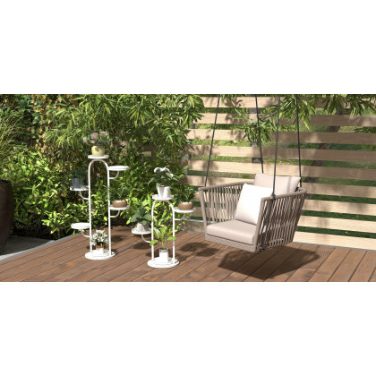HMR - Modern Outdoor Hanging Rattan Swing Chair with Cushion Pillow in Khaki