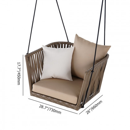 HMR - Modern Outdoor Hanging Rattan Swing Chair with Cushion Pillow in Khaki