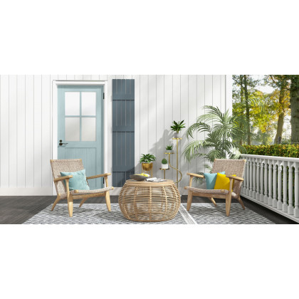 HMR - Boho Solid Wood Outdoor Patio Lounge Armchair with Woven Seat in Beige