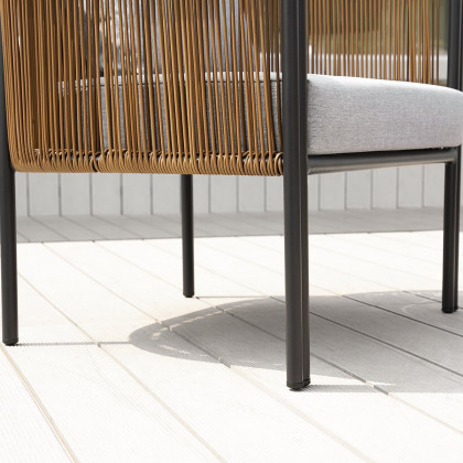 HMR - Modern Woven Rattan Outdoor Barrel Chair Armchair with Back Flared Edge in Brown & Gray