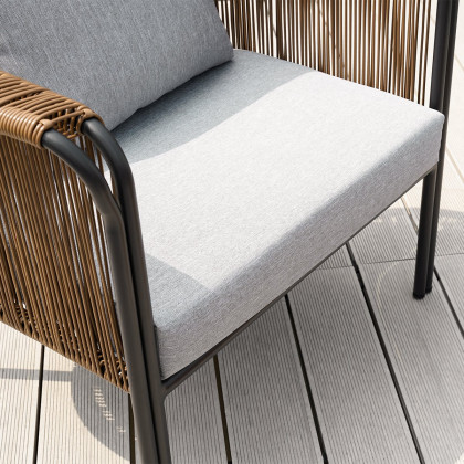 HMR - Modern Woven Rattan Outdoor Barrel Chair Armchair with Back Flared Edge in Brown & Gray