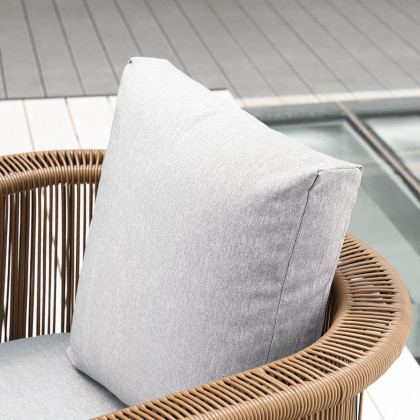 HMR - Modern Woven Rattan Outdoor Barrel Chair Armchair with Back Flared Edge in Brown & Gray