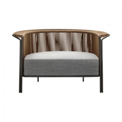 HMR - Modern Woven Rattan Outdoor Barrel Chair Armchair with Back Flared Edge in Brown & Gray