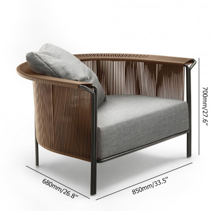 HMR - Modern Woven Rattan Outdoor Barrel Chair Armchair with Back Flared Edge in Brown & Gray