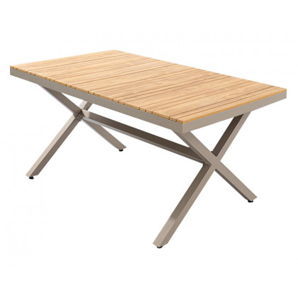 HMR - 7-Pieces Outdoor Dining Set with Wood-Top Table and 6 Woven Rope Armchair in Khaki
