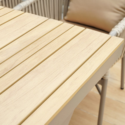 HMR - 7-Pieces Outdoor Dining Set with Rectangle Table and Woven Armchair in Natural