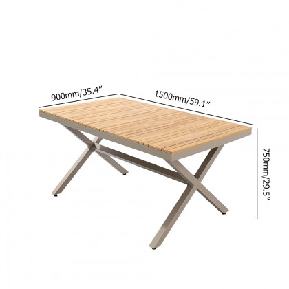 HMR - 7-Pieces Outdoor Dining Set with Rectangle Table and Woven Armchair in Natural