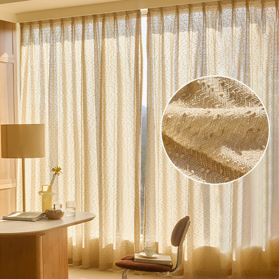 HMR - Gold Texture shining Living Room Semi Sheer Light Filtering Hook Single Curtain Panel