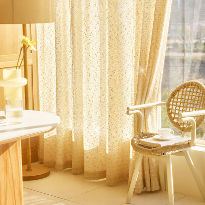 HMR - Gold Texture shining Living Room Semi Sheer Light Filtering Hook Single Curtain Panel