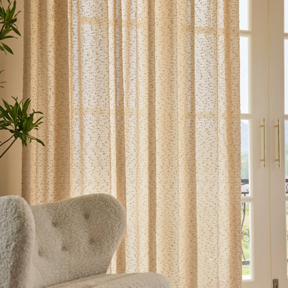 HMR - Gold Texture shining Living Room Semi Sheer Light Filtering Hook Single Curtain Panel