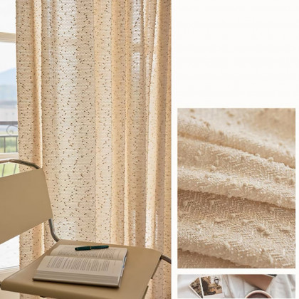HMR - Gold Texture shining Living Room Semi Sheer Light Filtering Hook Single Curtain Panel