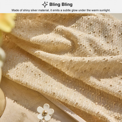 HMR - Gold Texture shining Living Room Semi Sheer Light Filtering Hook Single Curtain Panel