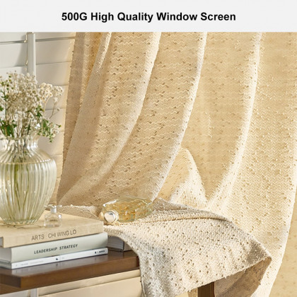 HMR - Gold Texture shining Living Room Semi Sheer Light Filtering Hook Single Curtain Panel