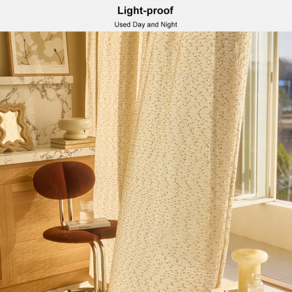 HMR - Gold Texture shining Living Room Semi Sheer Light Filtering Hook Single Curtain Panel