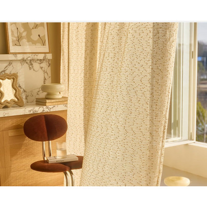 HMR - Gold Texture shining Living Room Semi Sheer Light Filtering Hook Single Curtain Panel