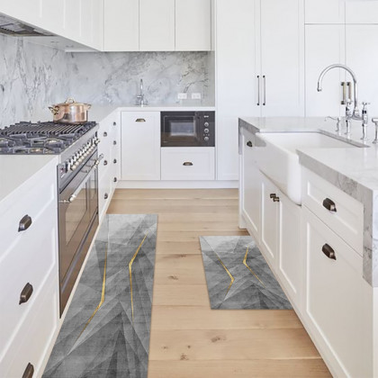 HMR - 2-Pieces Modern Gold Washable Kitchen Runner Mats Non-slip Anti Fatigue Kitchen Rug Set
