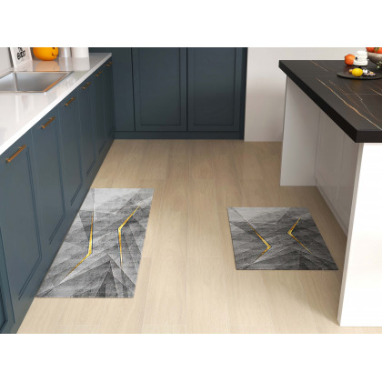 HMR - 2-Pieces Modern Gold Washable Kitchen Runner Mats Non-slip Anti Fatigue Kitchen Rug Set