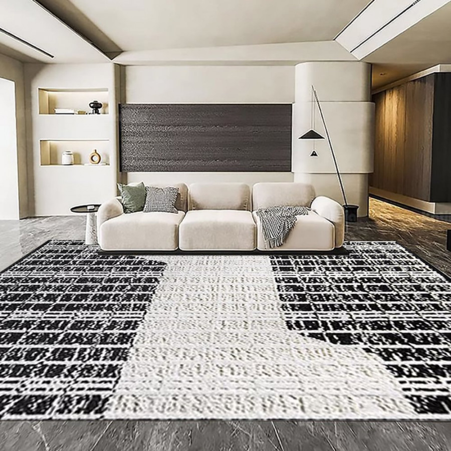 HMR - 5'x7' Black&White Diatom Silk Indoor Waterproof and Stain-Resistant Rectangle Area Rug