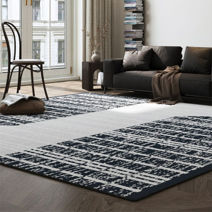HMR - 5'x7' Black&White Diatom Silk Indoor Waterproof and Stain-Resistant Rectangle Area Rug