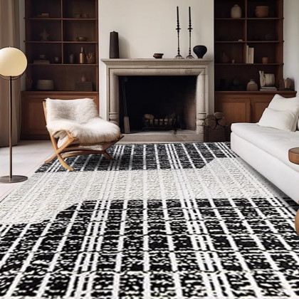 HMR - 5'x7' Black&White Diatom Silk Indoor Waterproof and Stain-Resistant Rectangle Area Rug